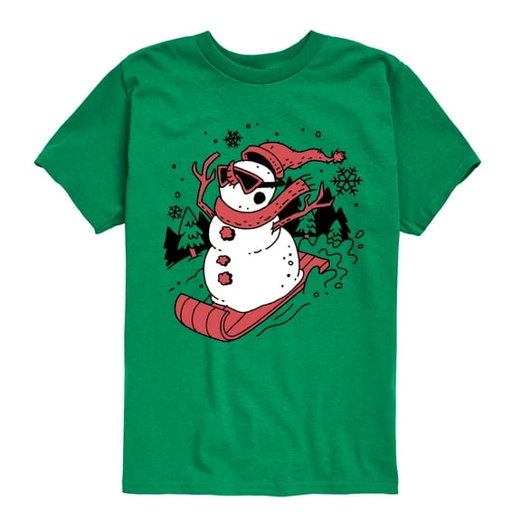 Instant Message - Snowman Sled Christmas - Toddler & Youth Short Sleeve Graphic T-Shirt