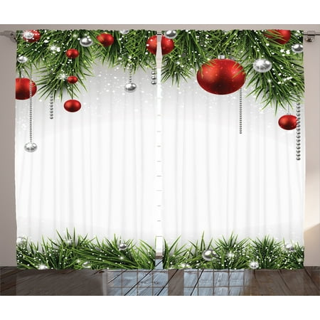 Christmas Curtains 2 Panels Set Clical Ornaments And Christmas Curtains 2 Panels Set Clical Ornaments And Baubles On Pine Tree Twig Tinsel