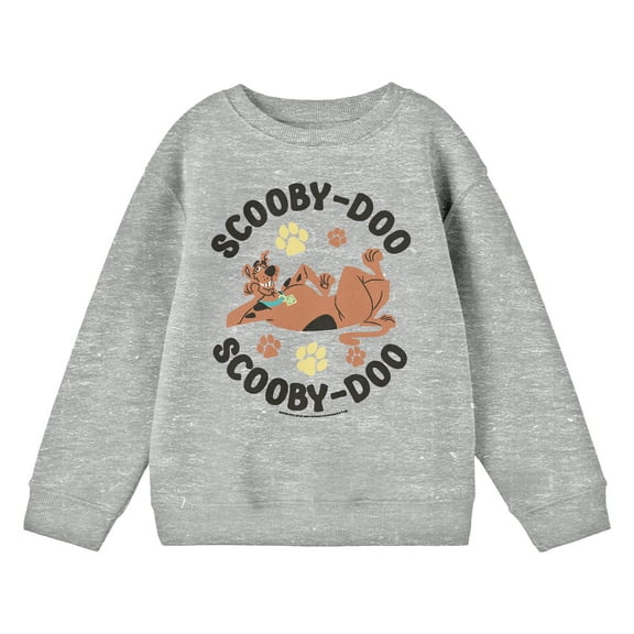 Scooby Doo Chilling Crew Neck Long Sleeve Athletic Heather Youth Sweatshirt-Medium