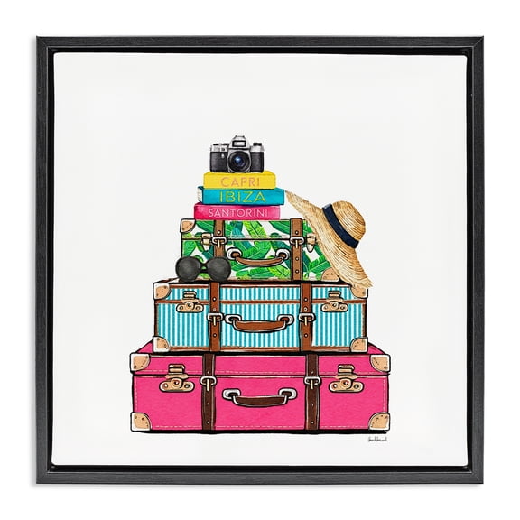 Stupell Industries Bohemian Glam Travel Suitcases Black Floating Frame Canvas Art, 18 x 18, by Amanda Greenwood