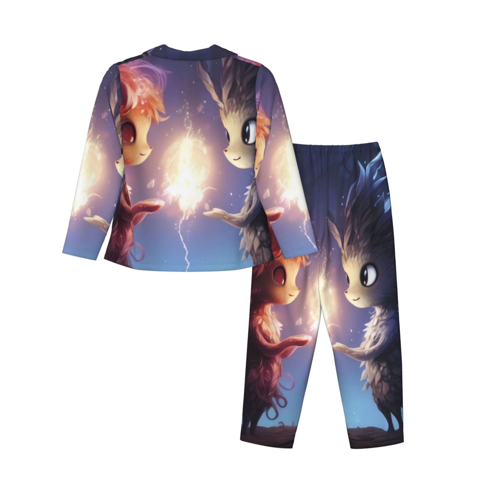 Rateoe Dreamy Forest Elf Pattern Womens Pajamas Set Long Sleeve Sleepwear Button Down Nightwear Soft Cotton Pj Lounge Sets