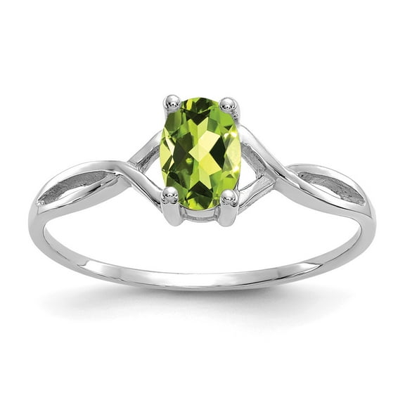 14K White Gold Ring Band Birthstone (08) August Peridot Oval Green
