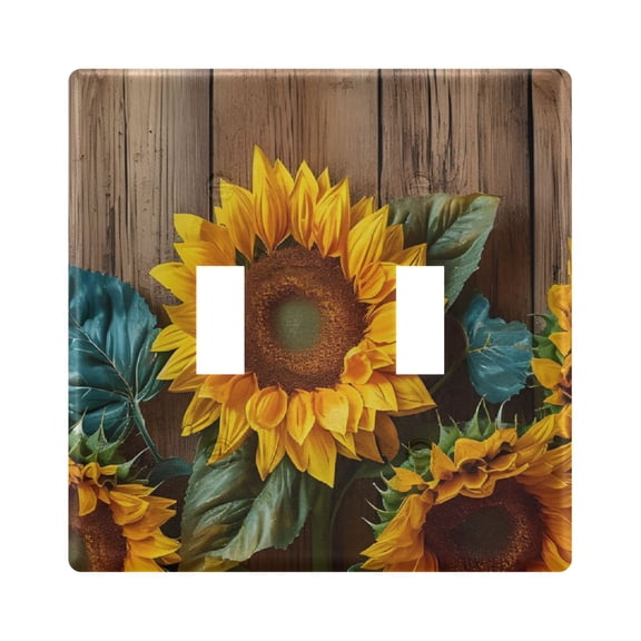 Light Switch Cover Retro Wooden Sunflower Floral Plates Faceplate Decorative Switch Plate for Bedroom Home Decor