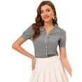 thumbnail image 1 of INSPIRE CHIC Top De Camisa A Cuadros Con Volantes Y Botones De Manga Corta Con Cuello Peter Pan Para Mujer Negro L, 1 of 5