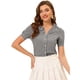 thumbnail image 1 of Camisa A cuadros con Volantes Allegra K de manga corta con cuello Peter Pan para Mujer Azul M, 1 of 5