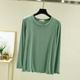 thumbnail image 4 of SELONE Long Sleeve Undershirt for Women Thermal Shirt Crewneck Tops Soild Tight Winter Underwear Clothes Green, 4 of 9