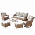 thumbnail image 2 of Unnifurnzi Wicker Outdoor Conversation Set-6 Pieces Outdoor Wicker High Back Couch with Swivel Rocker Chairs Patio Furniture for Deck Poolside Backyard-Yellow/Beige, 2 of 7