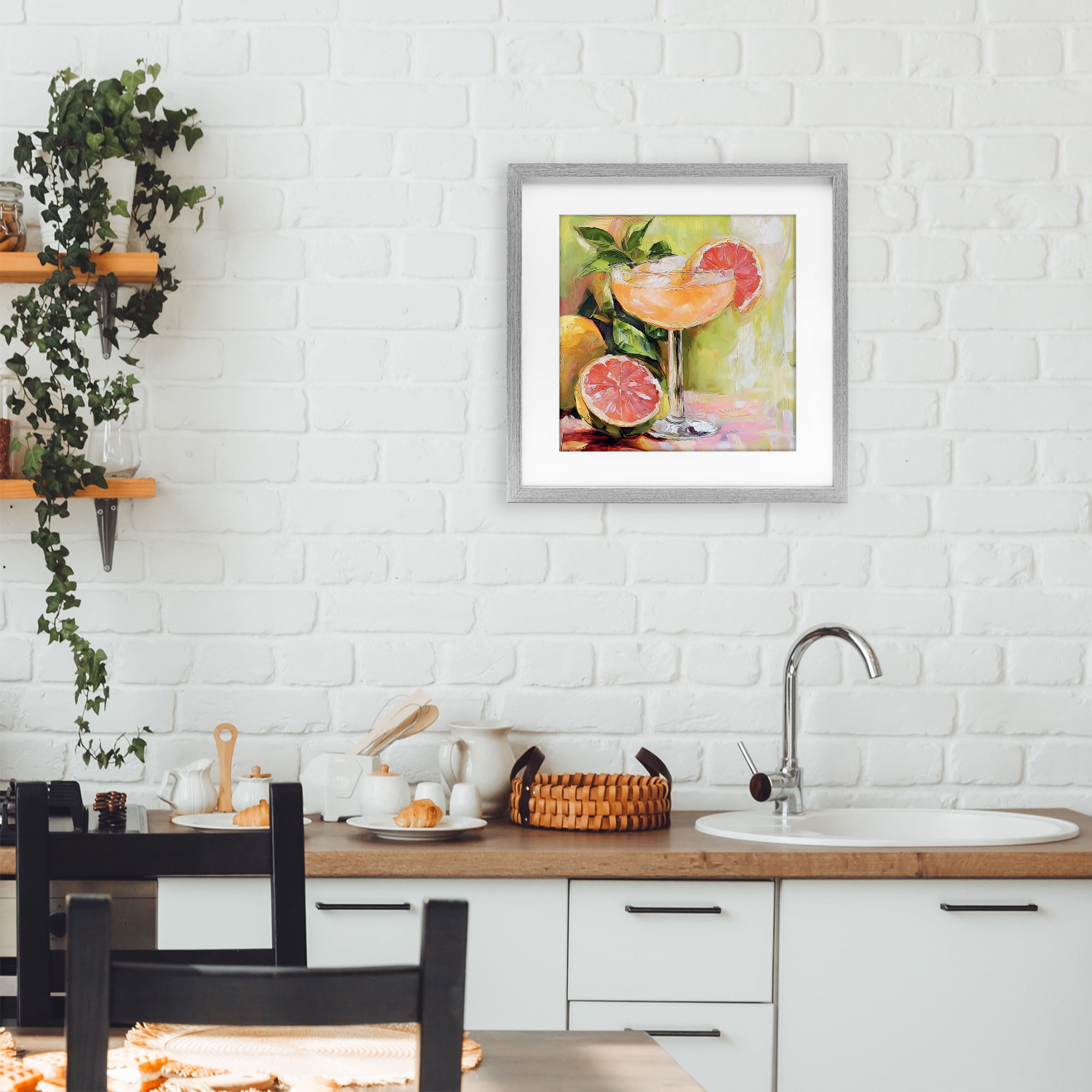 Stupell Industries Grapefruit Summer Cocktail Gray Framed Print Under Glass, design by Riley B