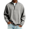thumbnail image 2 of Quarter Zip Sweatshirt for Men Waffle Knitted Pullover Casual Long Sleeve Lapel Polo Sweatshirts Fall Winter Jackets,2XL, 2 of 7