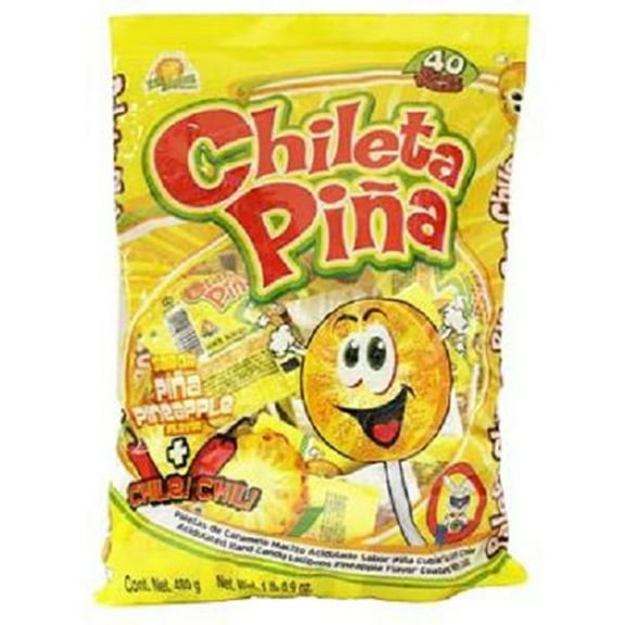 El Azteca, Chileta Lollipops Pina W/Chili - Bag, Count 40 - Sugar Candy / Grab Varieties & Flavors