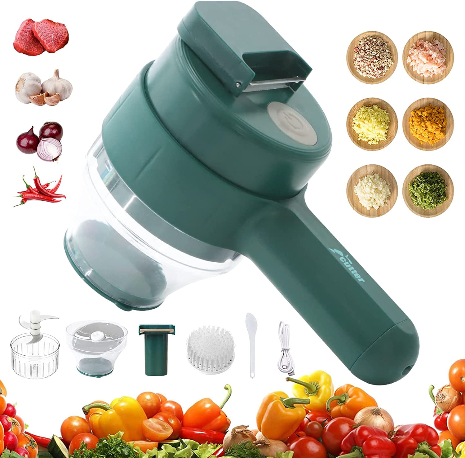 Upgrade】Multifunctional 4 in 1 Handheld Electric Vegetable Cutter Set,  Portable Wireless Food Chopper