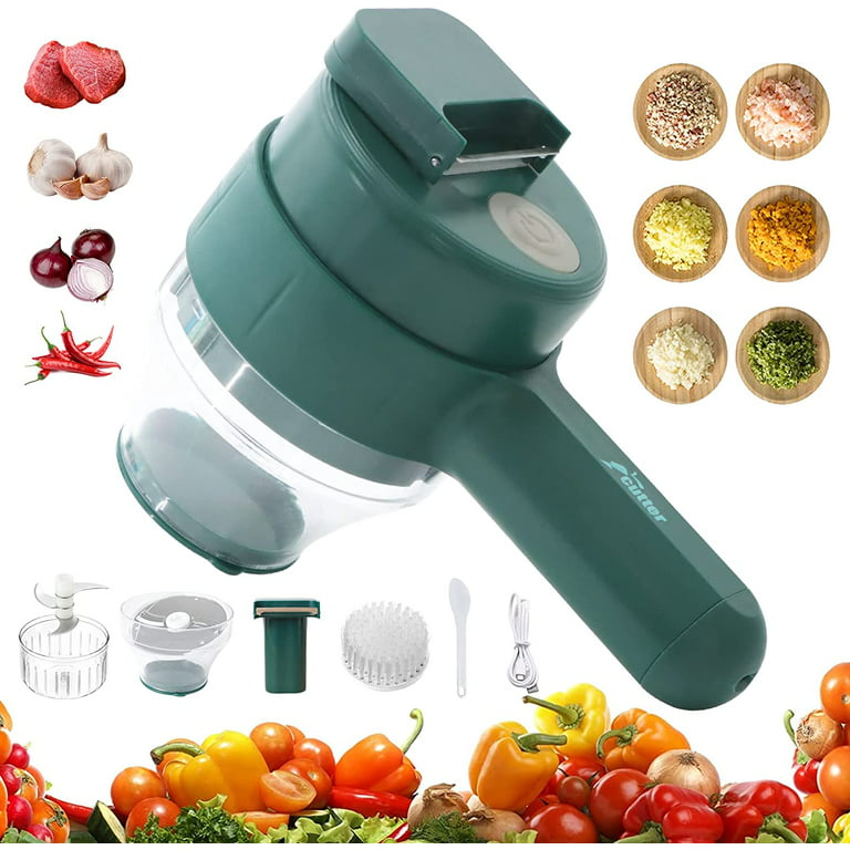 4 in 1 Handheld Electric Vegetable Cutter Set, Cordless Electric Garlic Chopper, Portable Food Slicer and Chopper for Garlic Pepper Chili Onion