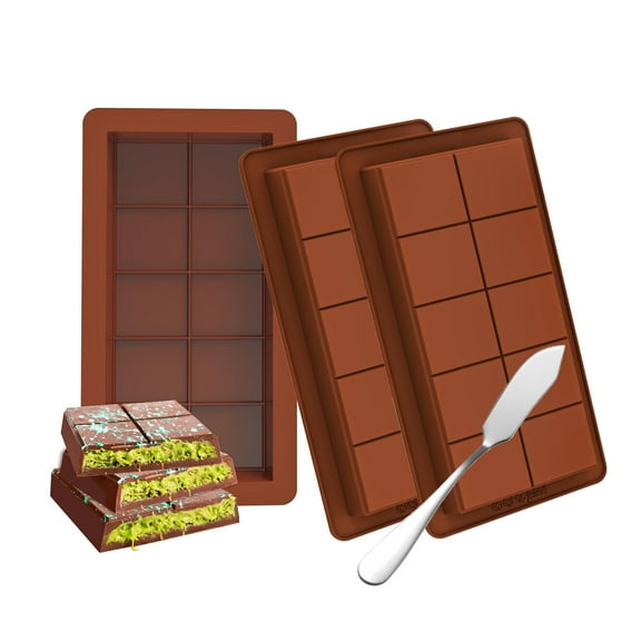 3-Pack Silicone  Chocolate Bar Molds， 1 Inch Thick Non-Stick Chocolate Molds，Large Deep Cavity Chocolate Bar Silicone Molds for Stuffed Chocolate Bars, Knafeh, Pistachio Chocolate, Milk Chocolate Bar