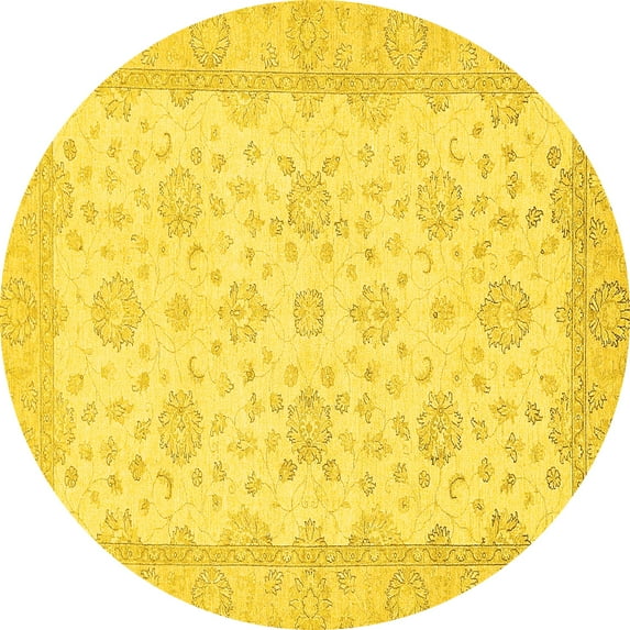Ahgly Company Indoor Round Oriental Yellow Traditional Area Rugs, 8' Round