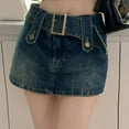 thumbnail image 6 of Fusipu Zipper Fly Slim Mini Skort with Belt Fake Two Pieces High Waist Denim Skirt Streetwear, 6 of 8