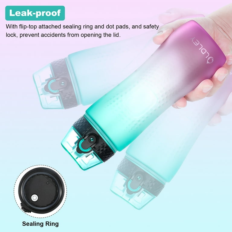 OLDLEY 25 fl oz Motivational Water Bottle with Straw Lid for School Kids & Adults ,Reusable BPA Free Leakproof Green Purple