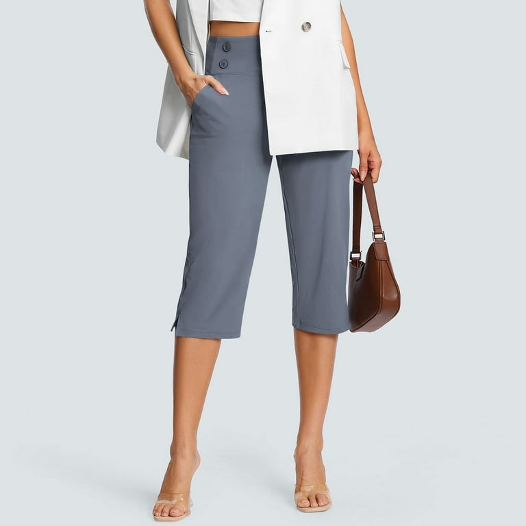 Hkynlag Dressy Capri Pants for Women High Waist Stretch Womens Dress Capris Pants for Summer with Pockets Work Casual Blue XL