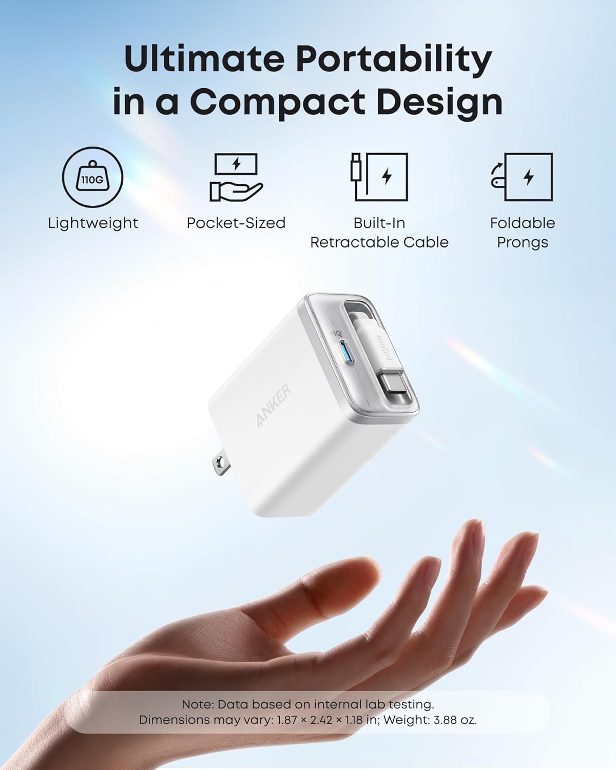 Anker Nano USB C Charger Block, 35W Max 2-Port High-Speed Compact Charger with Durable Built-in Anker InstaCord Retractable Cable