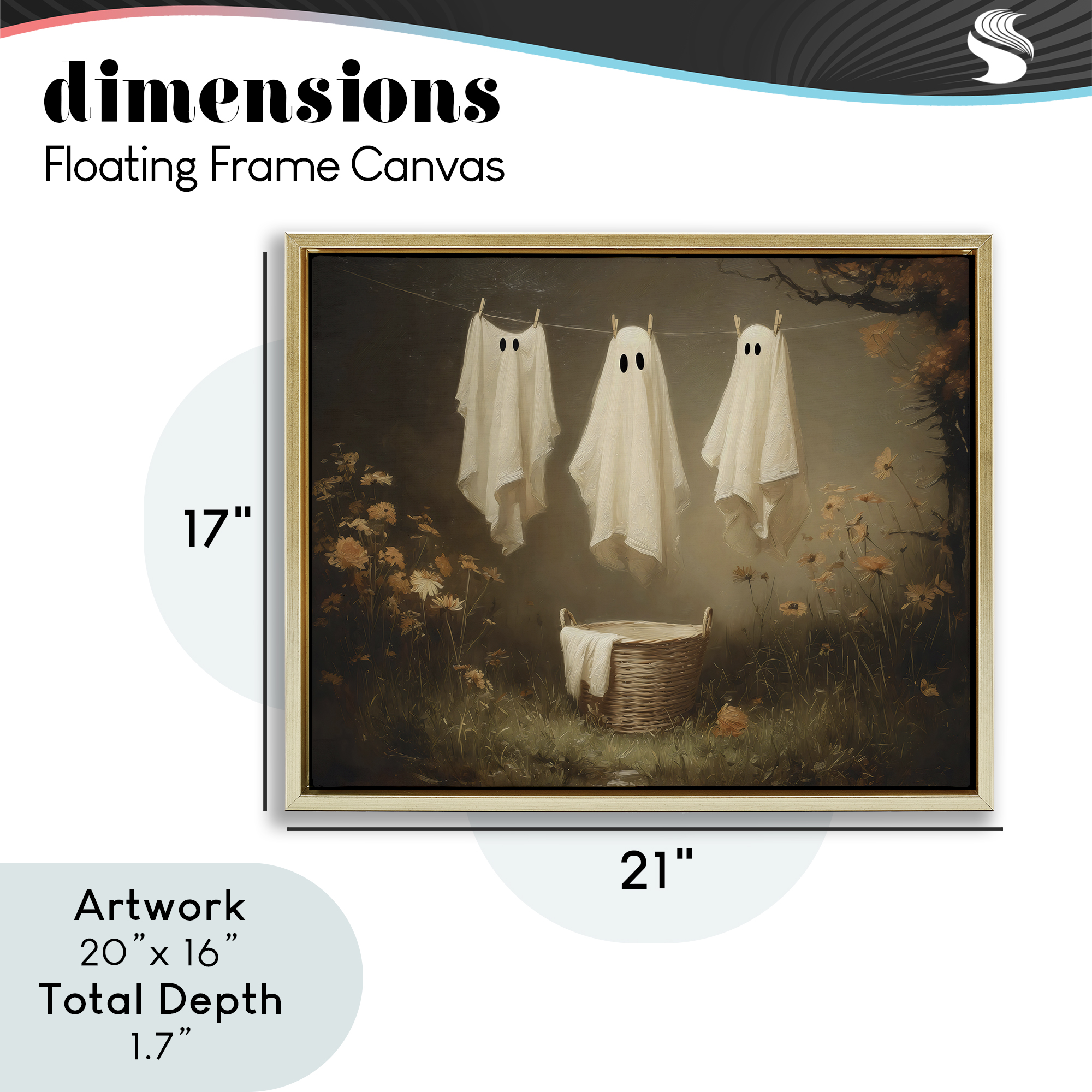 Three Laundry Ghosts Hanging Gold Framed Floater Canvas Wall Art, design by Arlington Prints