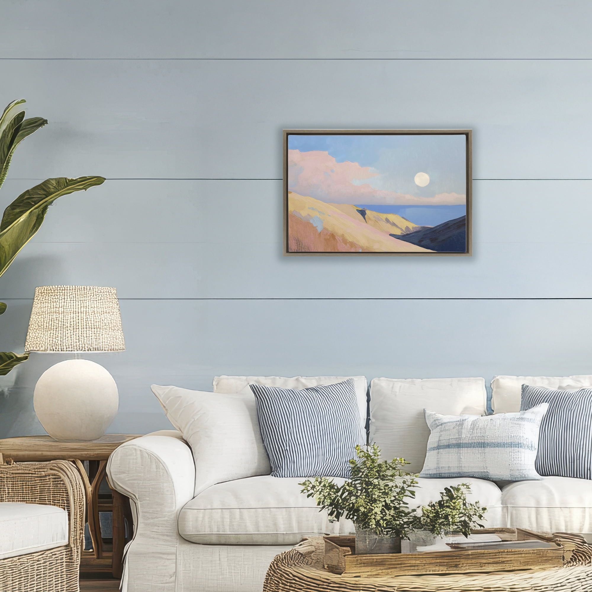 Stupell Industries Pink Hills At The Ocean Brown Framed Floater Canvas Wall Art, design by Gina Kelly