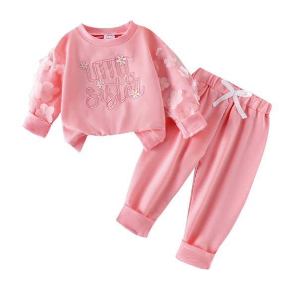 Zhuashum Baby Girl Outfitslong Sleeve Children Outfits Sweatsuits Set Cute Pullover Hoodies Sweatshirts Jogger Sweatpants Outfit Loungewear Pink 6-12 Months