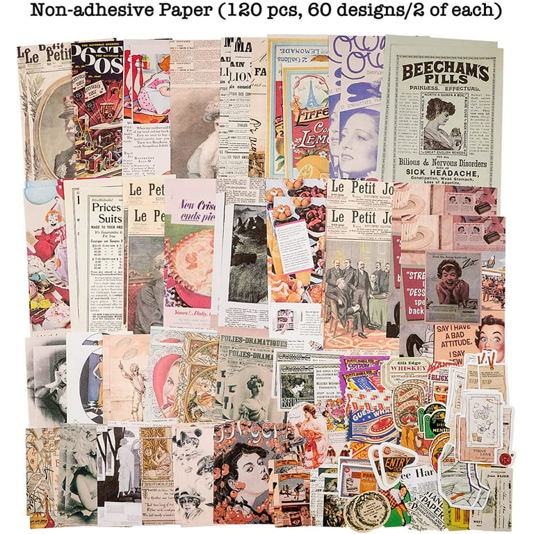 Vintage Scrapbook Supplies Pack (200 Pcs) for Art Journaling Junk Journal Planners DIY Paper Stickers (A), Multicolor