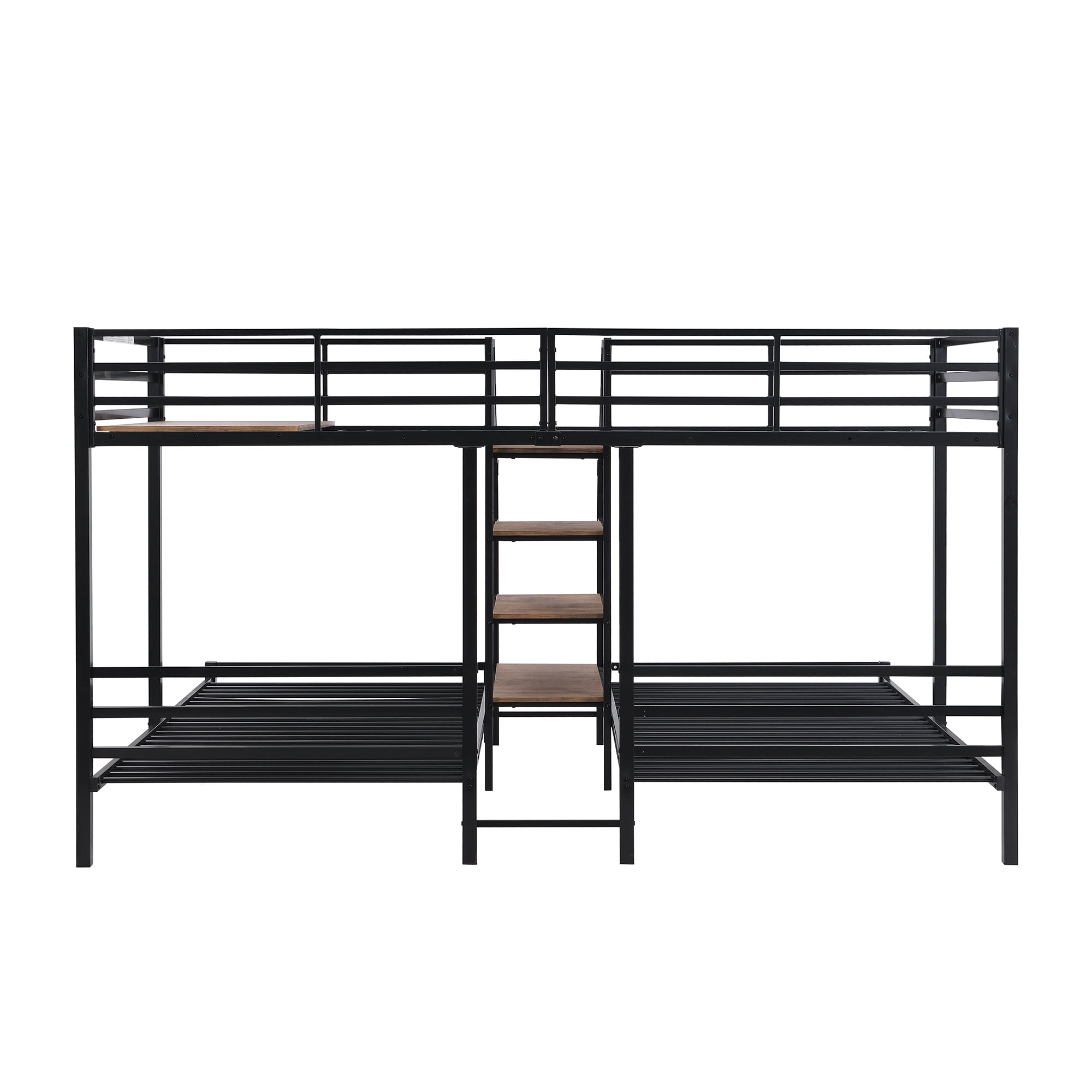 Twin over Twin & Twin Metal Bunk Bed,Triple Bunk Bed 3 Beds Bunk Bed with Storage Shelves Staircase,Black