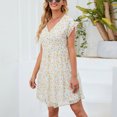 thumbnail image 4 of Robe Bohème pour Femmes Mignonne Col en V Imprimé Floral Volant Chiffon Décontractée Été Manches Courtes Ligne A Robe de Plage Mini, 4 of 7