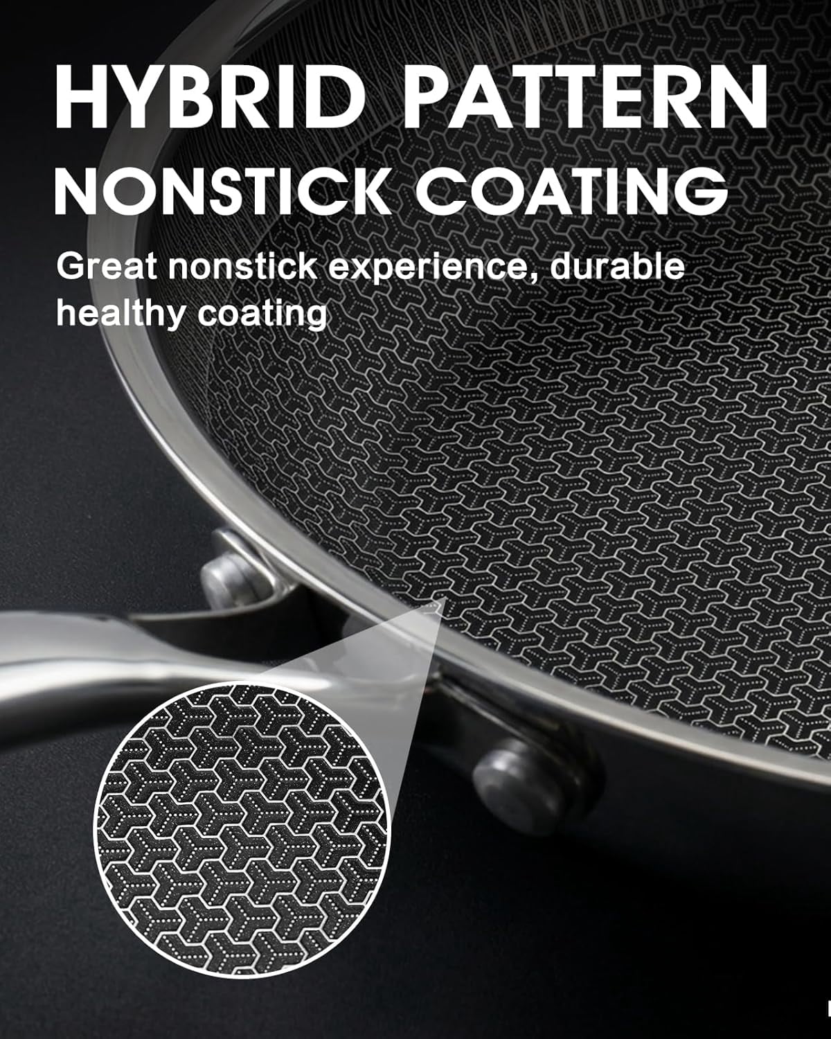 10 Inch Non Stick Frying Pan with Lid, Hybrid Stainless Steel Skillet for All Cooktops