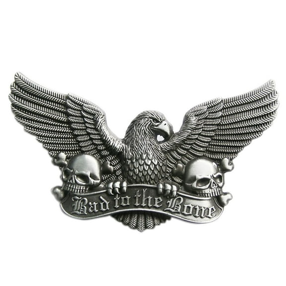 Antique Brushed Silver Wings Skulls Belt Buckle