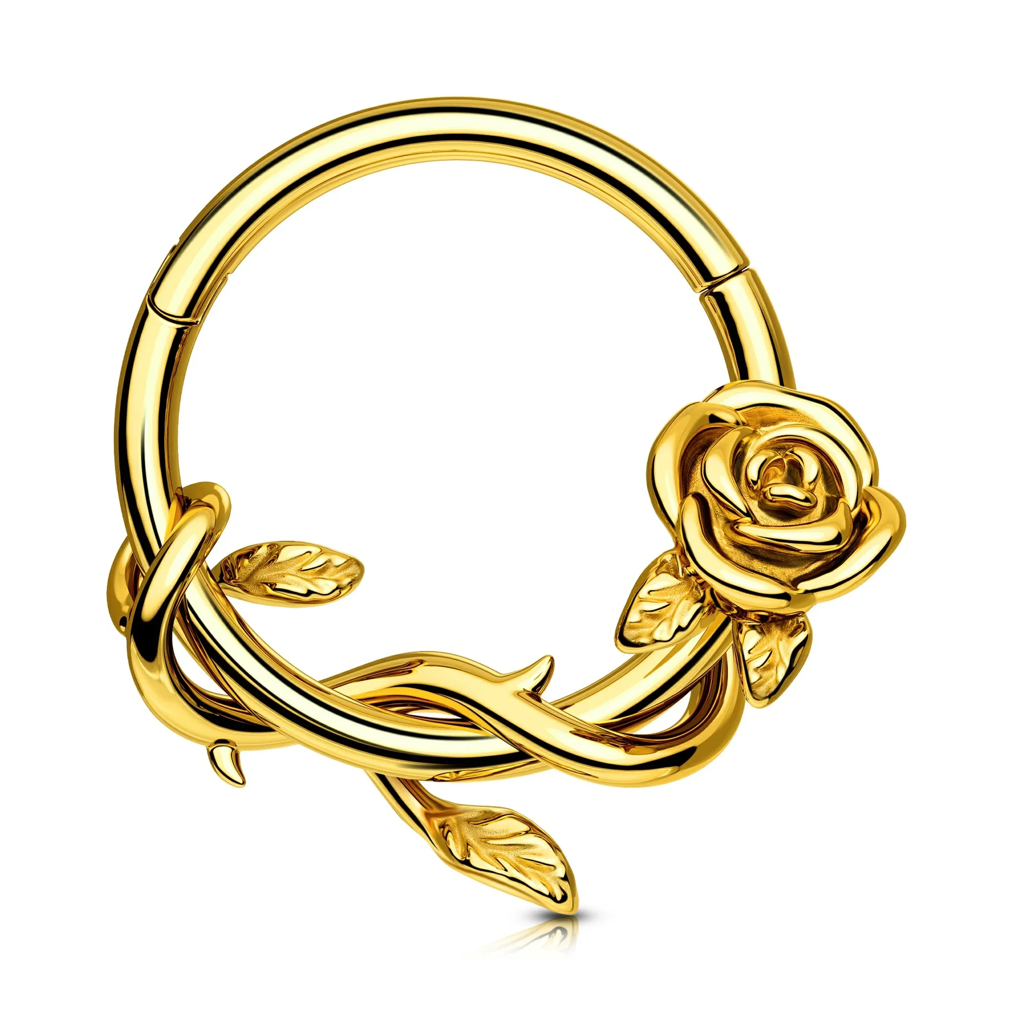 OUFER FLower Septum Rings 16G Gold Nose Hoop 316L Surgical Steel Hinged Clicker Daith Piercing Jewelry Cartilage Earring Rose Conch Tragus Earring Hoop For Women Men