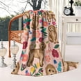 thumbnail image 3 of Dogs with Flowers Blanket,Comfortable Soft Flannel Throw Blanket,All Season,Warm Lightweight Blankets for Sofa Bed Couch Living Room Chair,50"x60"(130x150cm), 3 of 4