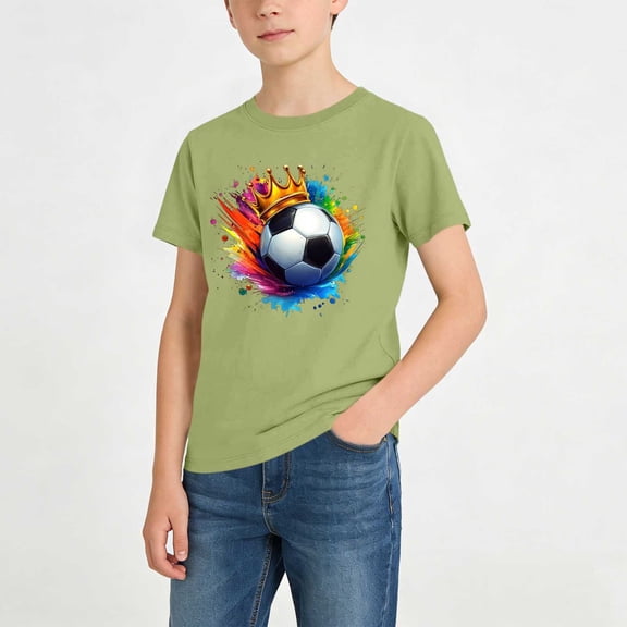 ITSAME T-Shirts for Boys, Football Print Crewneck Short Sleeve Kids Fashion Casual Tops Army Green Size 2-3