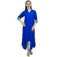 thumbnail image 1 of Bimba Women's Royal Blue Rayon Kurta With Scarf Asymmetrial Hem Ethnic Dress - 20, 1 of 3