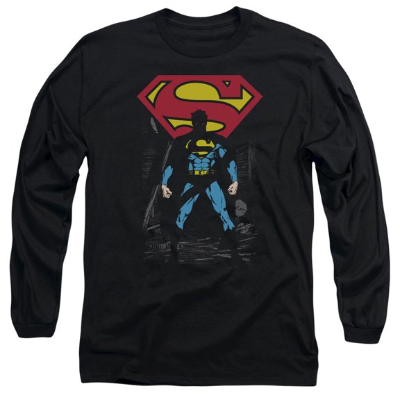 Superman Dark Alley Long Sleeve Adult 18/1 T-Shirt Black