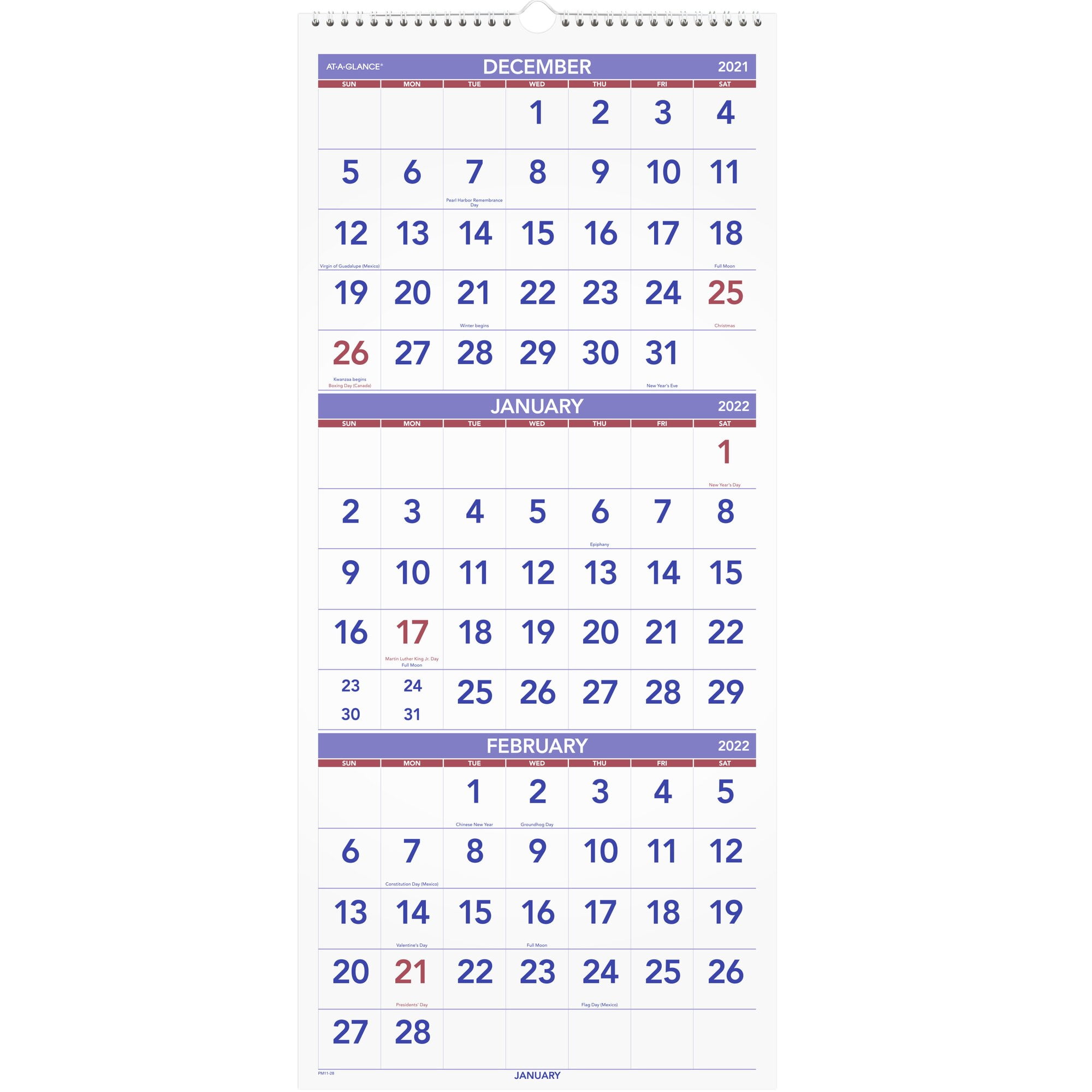 AT A GLANCE 3 Month Reference 14 Month Vertical Wall Calendar 12 X 27 