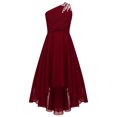 thumbnail image 3 of Manyakai One Shoulder Chiffon Flower Girl Dress Junior Kids Wedding Bridesmaid Gown Formal Party Burgundy 6, 3 of 7