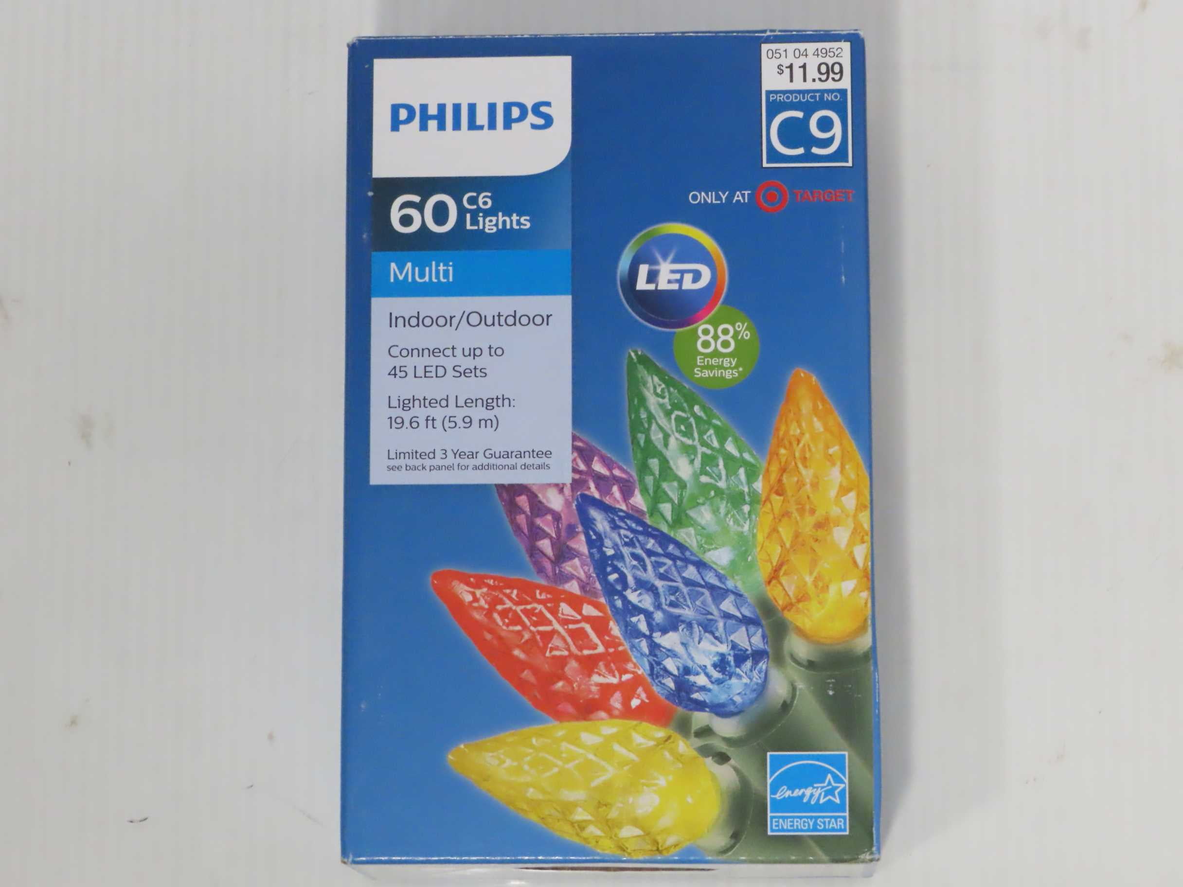 New  Philips 50ct Christmas Solar Faceted C6 String Lights Multicolored 741895869432 