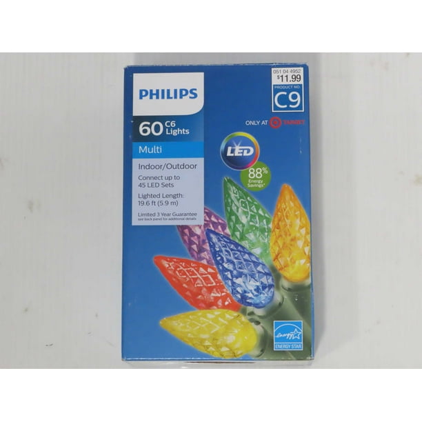 60ct Multi LED Faceted C6 String Lights Philips
