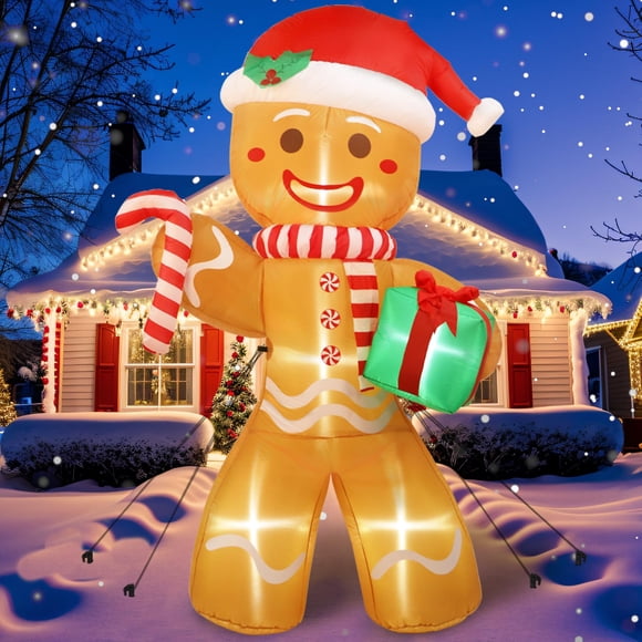 Hinchable navideño con forma de hombre de jengibre, 240 cm, con LED