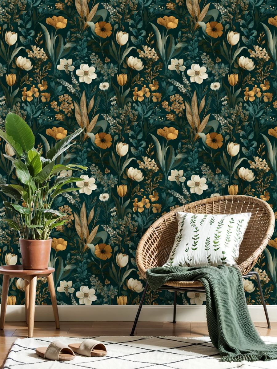 Boho Peel and Stick Wallpaper Vintage Floral Botanical Harmonious Earth Tones Contact Paper 17.7in x 9.8ft Wallpaper Removable Self Adhesive Wall Paper for Bedroom Nursery