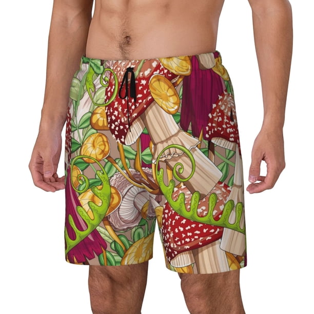 Fotbe Bright Mushrooms Traje de Baño para Hombre – Shorts de Natación de Secado Rápido con Forro y Bolsillos-3X-Large