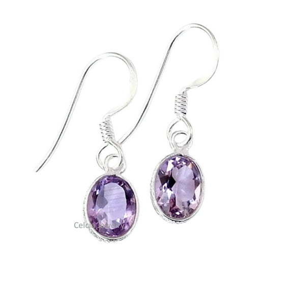 Pure 925 Sterling Silver Dangle Drop Earrings For Women, Amethyst Natural Healing Gemstone Unique Handcrafted February Birthstone Gifts