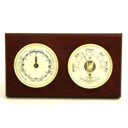 International Brass Tide Clock & Barometer with Thermometer - Mahogany