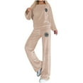thumbnail image 5 of Enjoytime Winter Sets Women 2 Piece Outfits Printed Round Neck Long Sleeve Pullover Tops Loose Pants Loungewear Business Work Casual Plus Size Clothing Khaki XXXL, 5 of 8