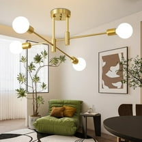 Deyidn Gold 4-Light Sputnik Chandelier - 25 Inch Mid Century Modern Flush Mount Ceiling Light Fixture for Dining Room Kitchen Bedroom