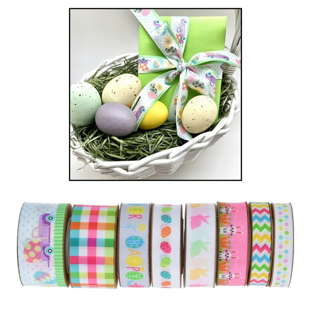 8 Uds 40 yardas Cinta de Pascua impresa BLESIY dos cara envoltorio manualidades lazos para el p