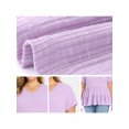 thumbnail image 6 of GRACE & GRANDEUR Women's Plus Size Easter Babydoll Tops Textured Tiered Pleated V Neck Short Sleeve Casual Loose Fit Summer Peplum Blouses 1X Purple, 6 of 7