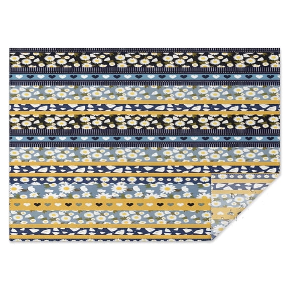 Blue Pioneer Flower Striped Pattern Rectangle Tablecloth 60"x84",Waterproof Polyester Rectangle Table Cloth, Wipeable Spillproof Polyester Tablecloth for Dining, Camping, Indoor and Outdoor