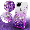thumbnail image 4 of iPhone 11 Pro Max (2019) Case, Liquid Glitter Floating Bling Sparkle Moving Quicksand Waterfall Girls Women Cute Protective Phone Case with Tempered Glass Screen Protector - Clear/Purple, 4 of 5